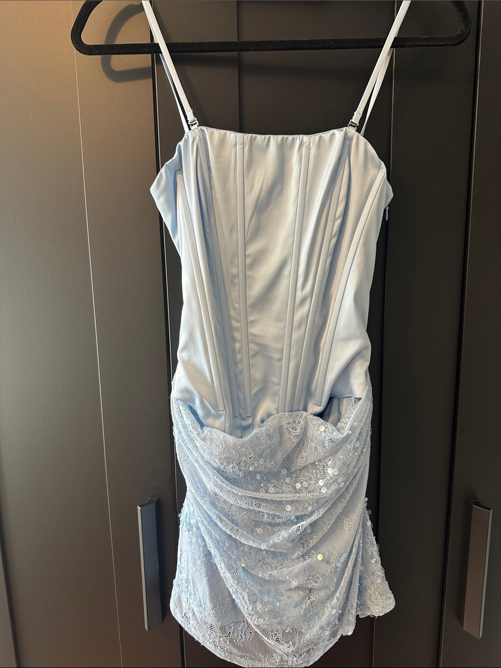 Oh Polly Light Blue Lace & Sequin Mini Dress
